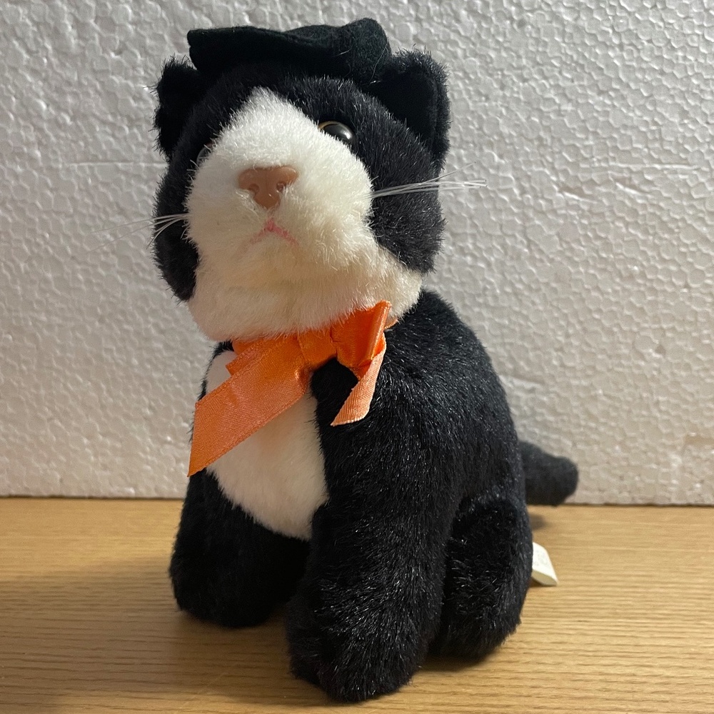 Vintage America Wego Black Cat Plush w Witches Hat Halloween Stuffed Animal 6"